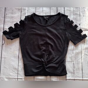 By&By Slit Sleeve Black Stretchy Top‎ Size S Knot In Front Sexy Cool